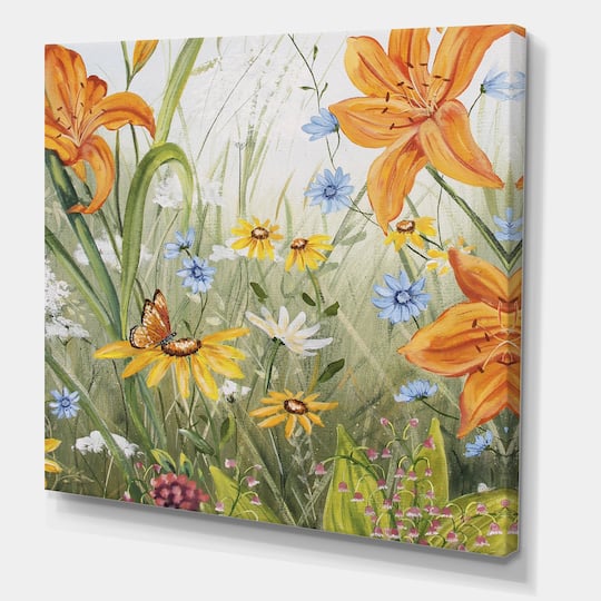 Designart - Orange Wildflowers In The Meadows III - Cottage Gallery-wrapped Canvas